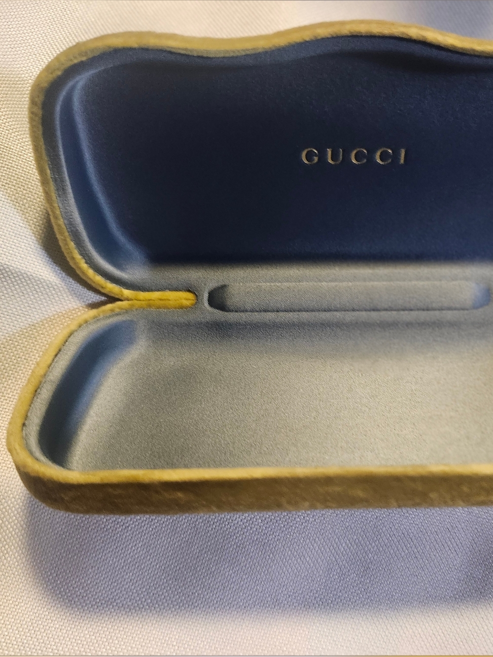 Authenic Gucci Eyewear Hard Case in Mustard Yellow with Navy Interior